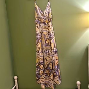 Retro Floral Print Backless Maxi Dress - Size Large